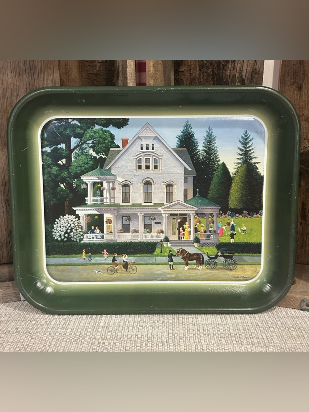 Vintage 2000 Martha Leone Metal Tray "Summer on the Porch" Victorian Scene 13" x